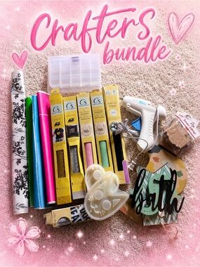 Craft Bundle Vinyl, Contact Paper, Glue Gun, Letters, Silicone Molds, Containers
